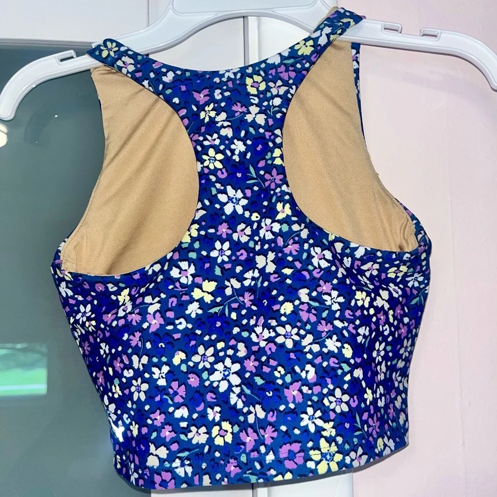 Old Navy Blue and Purple Floral Tank and Leggings Active Set EUC